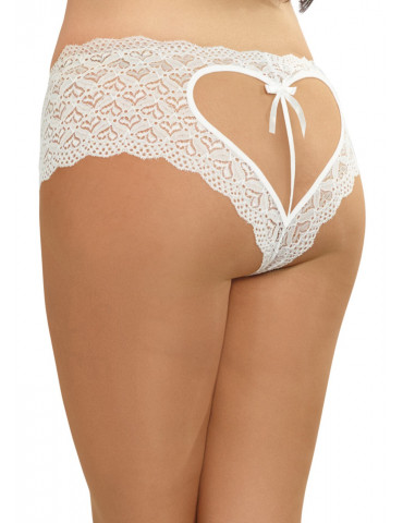 Shorty blanc grande taille de dentelle ouvert et ajouré sur les fesses forme coeur - DG1442XWHT