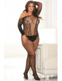 Bodystocking grande taille effet body ouvert à l'entre-jambes et sur les fesses - REN7065X-BLK Bodystocking grande taille effet body ouvert à l'entre-jambes et sur les fesses - REN7065X-BLK