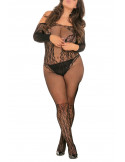 Bodystocking grande taille effet body ouvert à l'entre-jambes et sur les fesses - REN7065X-BLK Bodystocking grande taille effet body ouvert à l'entre-jambes et sur les fesses - REN7065X-BLK