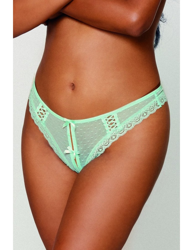 String ouvert à l'entrejambe vert menthe avec laçage à l'arrière - DG1480MIN