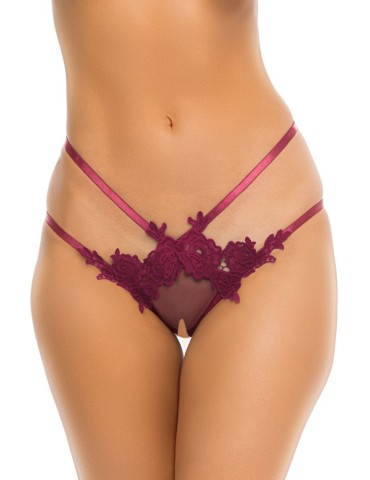Panty rouge bordeaux ouvert à l'entrejambe - REN1169-BUR