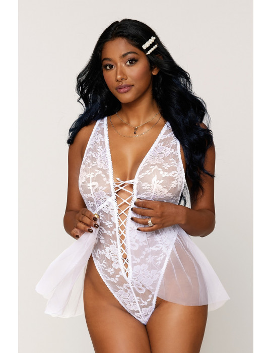 Body dentelle blanc avec tulle amovible - DG12918WHT