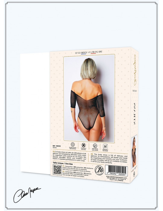 Body noir avec manches 3/4 - Le Numéro 2 - Collection Strass - CM98003