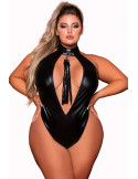 Body en simili cuir grande taille, extensible avec col clouté et fouet - DG12450XBLK Body en simili cuir grande taille, extensible avec col clouté et fouet - DG12450XBLK
