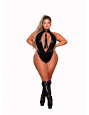 Body en simili cuir grande taille, extensible avec col clouté et fouet - DG12450XBLK Body en simili cuir grande taille, extensible avec col clouté et fouet - DG12450XBLK