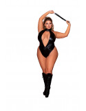 Body en simili cuir grande taille, extensible avec col clouté et fouet - DG12450XBLK Body en simili cuir grande taille, extensible avec col clouté et fouet - DG12450XBLK