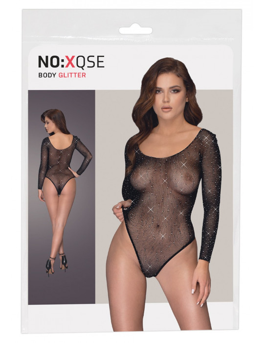 Body string à manches longues en résille avec strass - R26427351101