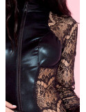 Body noir dentelle à manches longues empiècements devant derrière wetlook - ML80037BLK Body noir dentelle à manches longues empiècements devant derrière wetlook - ML80037BLK
