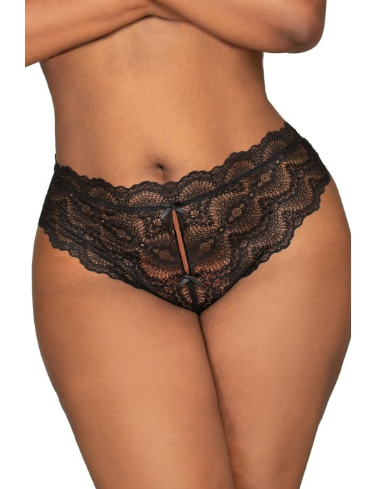 Tanga noir ouvert à l'entrejambe grande taille - DG1468XBLK Tanga noir ouvert à l'entrejambe grande taille - DG1468XBLK