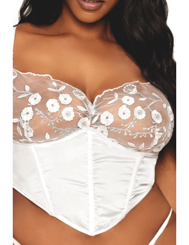 Bustier blanc avec armatures grande taille, en satin et dentelle florale - DG13262XWHT 2