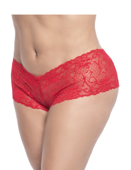 Shorty en dentelle rouge grande taille - MAL90XRED Shorty en dentelle rouge grande taille - MAL90XRED