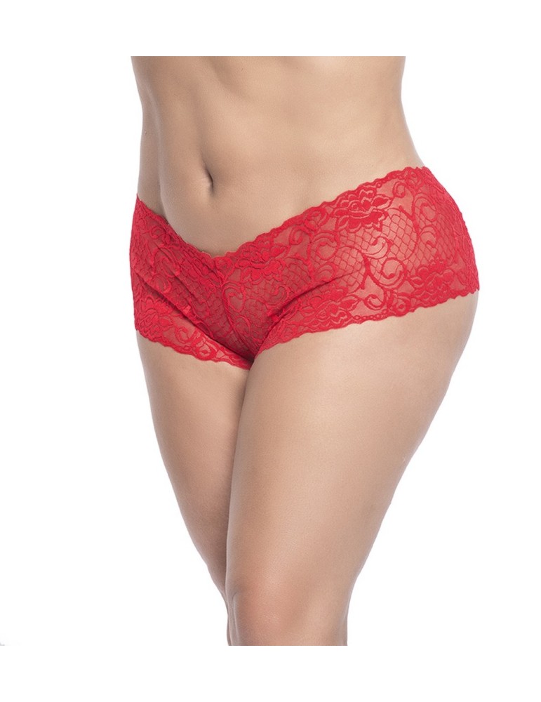 Shorty en dentelle rouge grande taille - MAL90XRED