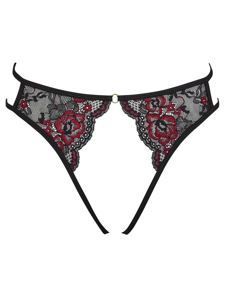 Culotte ouverte en fine dentelle florale rouge et noire - R23221451101