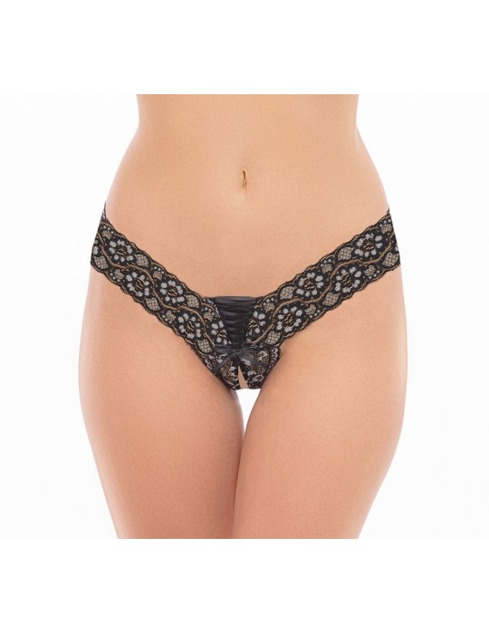 String noir ouvert avec laçage sur le devant - REN1158-BLK String noir ouvert avec laçage sur le devant - REN1158-BLK