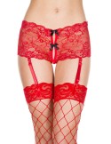 Panty porte jarretelles en dentelle rouge ouvert à l'entrejambe avec jarretelles amovibles - MH7742RED
