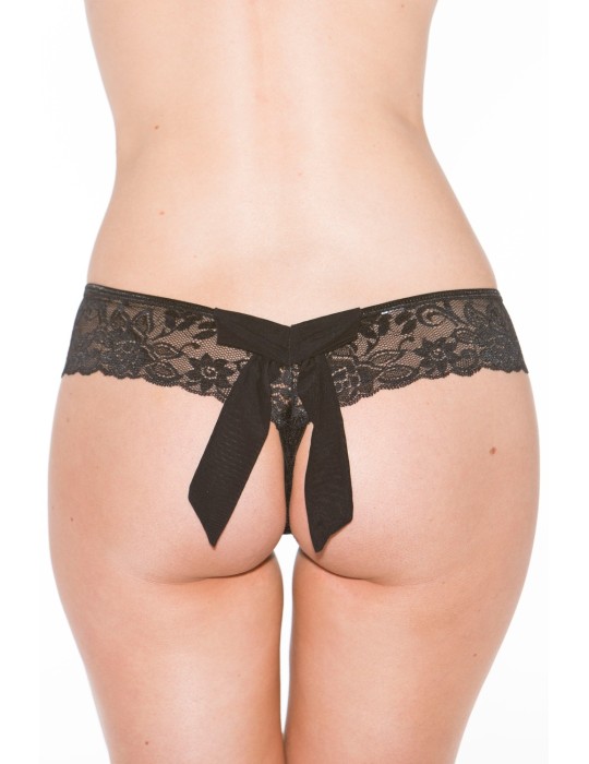 Tanga string noir en dentelle avec noeud arrière - SOH31035BLK Tanga string noir en dentelle avec noeud arrière - SOH31035BLK