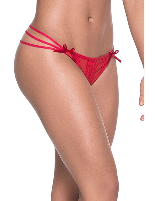 String rouge élégant triple lanières - MAL101RED String rouge élégant triple lanières - MAL101RED