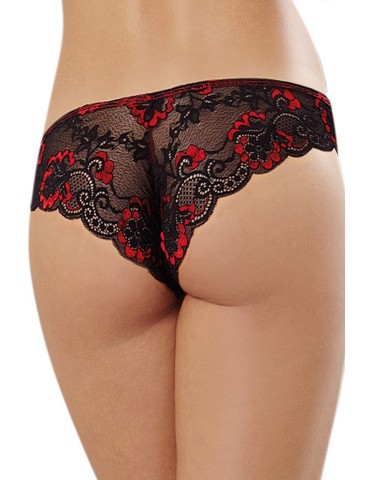 Tanga uni rouge et dentelle noire - DG1380RED 2