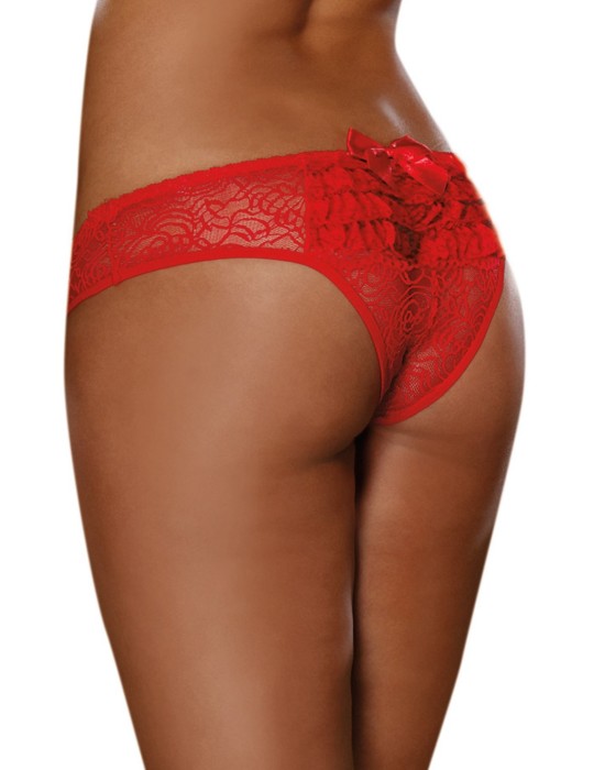 Tanga ouvert rouge dentelle avec noeud sur les fesses - DG1300RED Tanga ouvert rouge dentelle avec noeud sur les fesses - DG1300RED