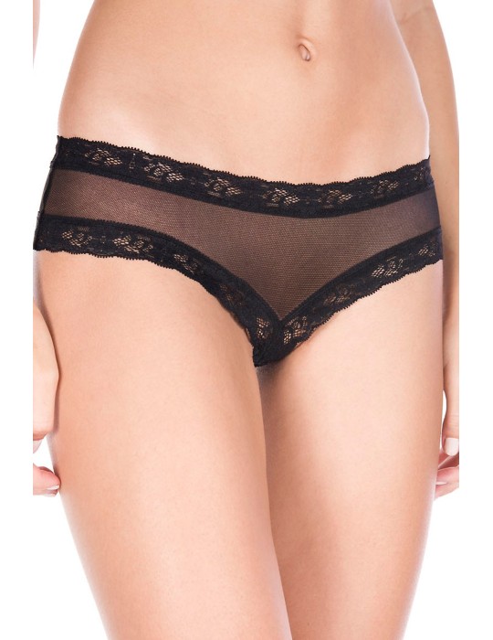 Tanga string ouvert noir maille transparente et dentelle - ML10007BLK Tanga string ouvert noir maille transparente et dentelle - ML10007BLK