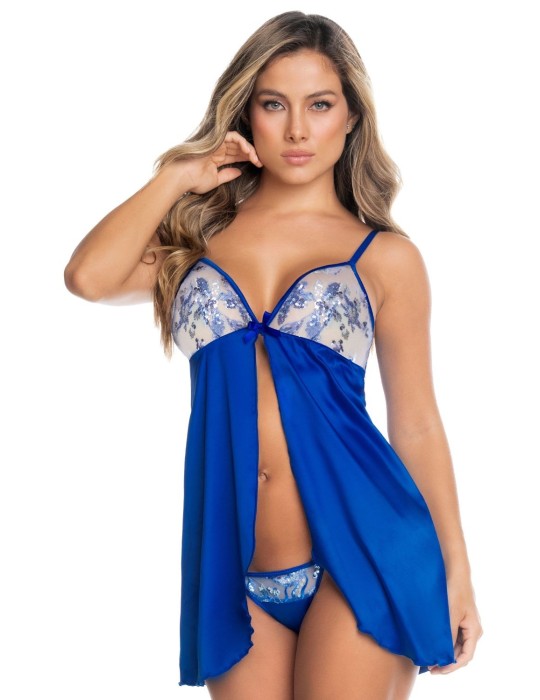 Babydoll et string bleu - MAL7563FABL Babydoll et string bleu - MAL7563FABL