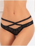 Tanga ouvert noir en dentelle avec ornements croisés avant arrière - REN1138-BLK