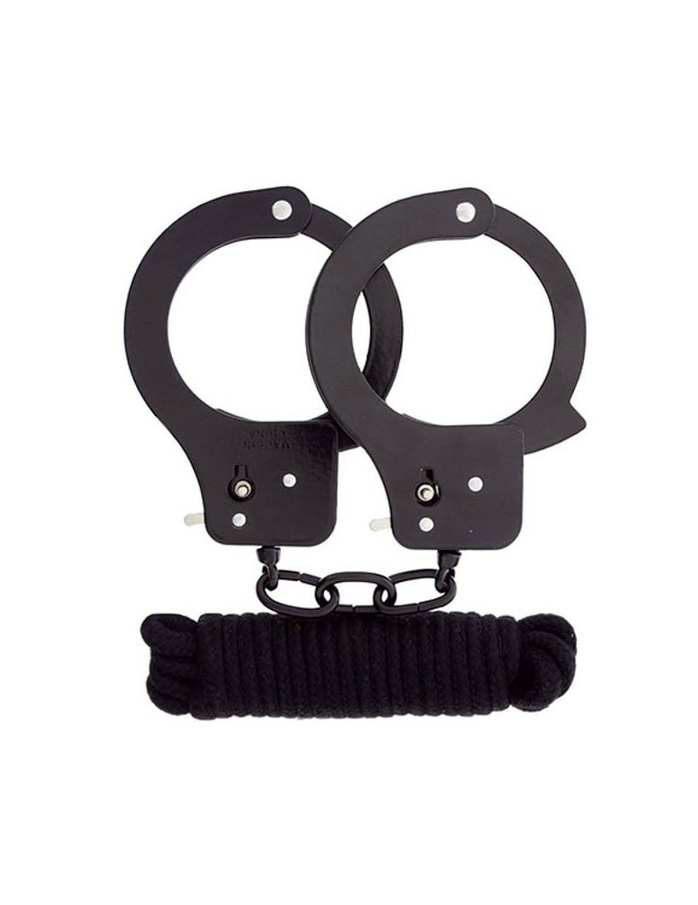 Lot Menottes Metal et Corde 3M noires Lot Menottes Metal et Corde 3M noires