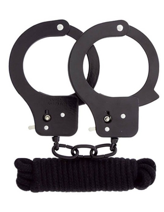 Lot Menottes Metal et Corde 3M noires Lot Menottes Metal et Corde 3M noires