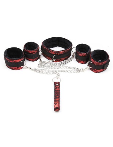 Kit Bondage Collier + Menottes Rouge