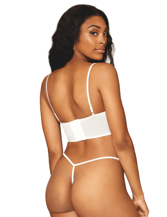 Bustier blanc avec armatures, en satin et dentelle florale - DG13262WHT