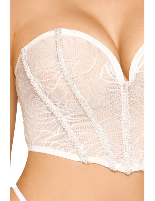 Bustier blanc avec perles et strass, bretelles transparentes amovibles - DG13669WHT