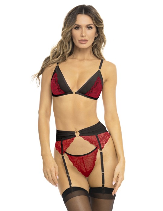 Ensemble 3 pièces rouge, soutien gorge, porte jarretelles et string - REN53037-RED Ensemble 3 pièces rouge, soutien gorge, porte jarretelles et string - REN53037-RED