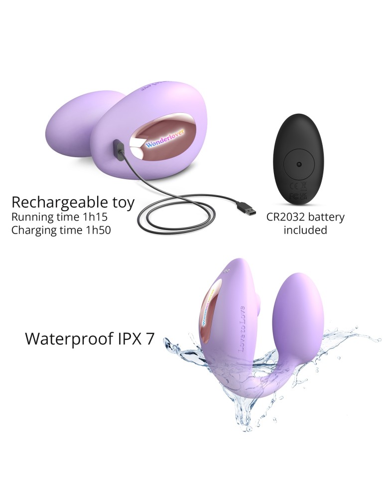 Stimulateur Clitoris et Point G Wonderlover Love to Love Mauve