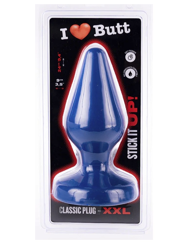 Plug Classic XXL I Love Butt 20 x 9 cm Bleu