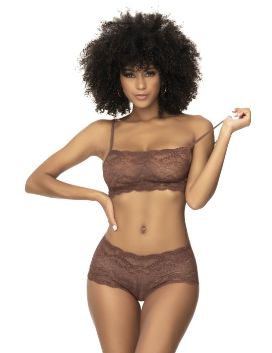 Ensemble 2 pièces en dentelle, top à bretelles et shorty couleur cacao - MAL206COCO Ensemble 2 pièces en dentelle, top à bretelles et shorty couleur cacao - MAL206COCO