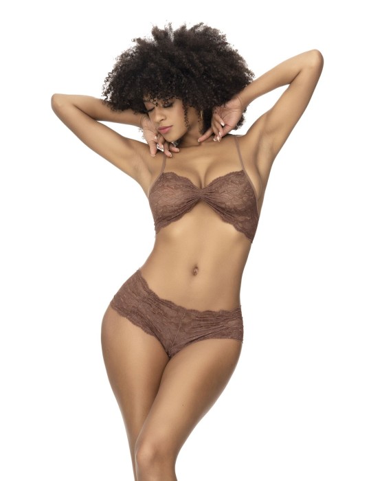 Ensemble 2 pièces, top et tanga en dentelle couleur cacao - MAL207COCO Ensemble 2 pièces, top et tanga en dentelle couleur cacao - MAL207COCO
