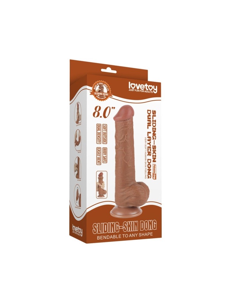 Gode avec Bourses Sliding Skin 15 x 4.5cm Marron