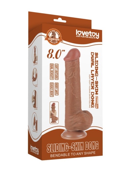 Gode avec Bourses Sliding Skin 15 x 4.5cm Marron