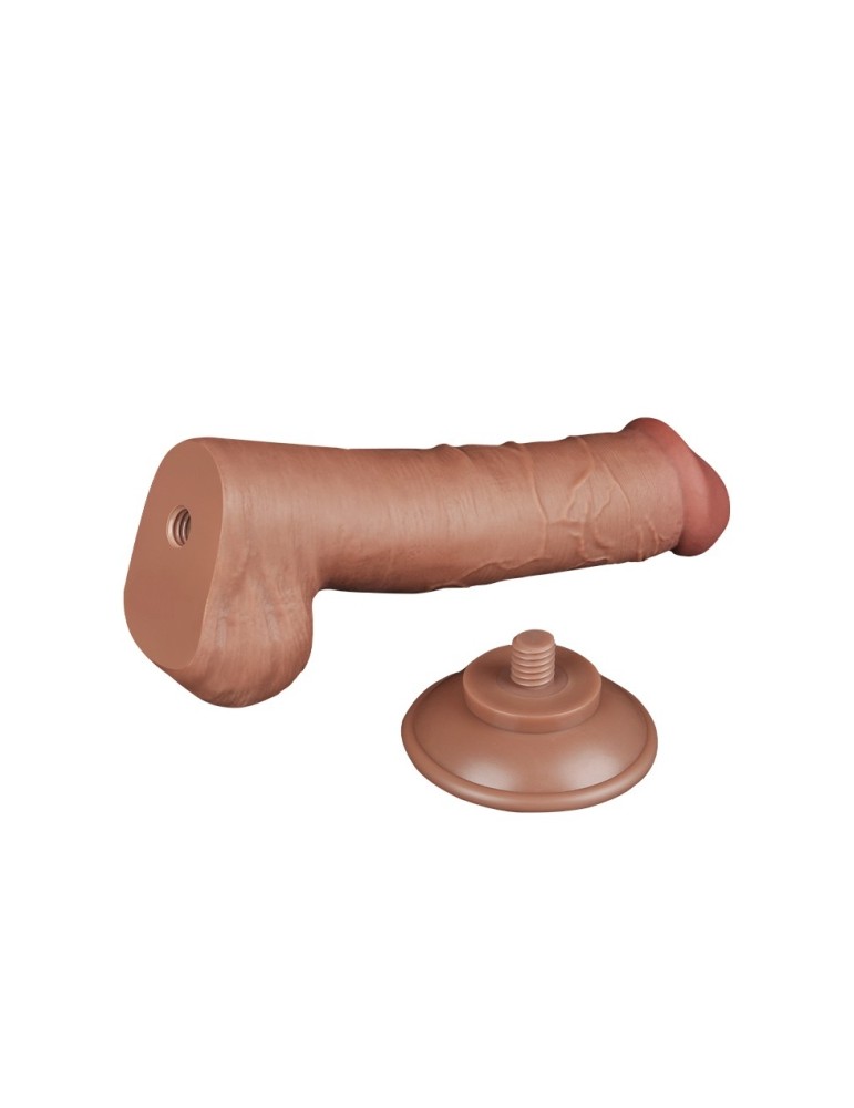 Gode avec Bourses Sliding Skin 15 x 4.5cm Marron