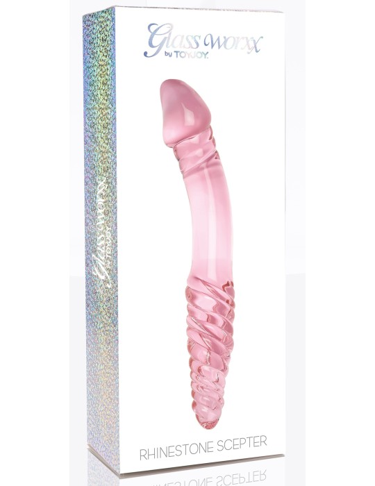 Gode en verre Rhinestone Scepter 23 x 3.6cm Rose