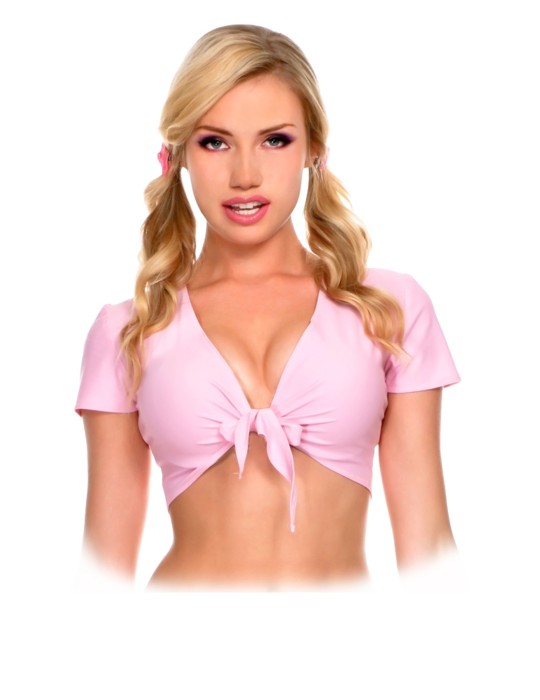 Top court, manches courtes , attache nœud devant - ML25076PNK Top court, manches courtes , attache nœud devant - ML25076PNK