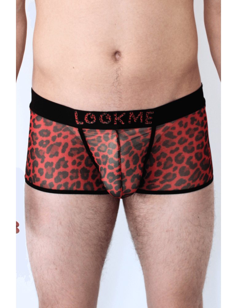 Boxer en résille imprimé léopard rouge - LM2501-67RED