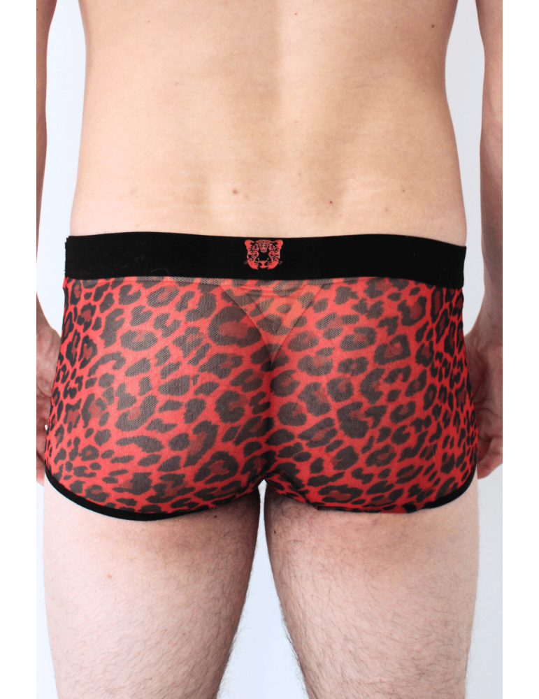 Boxer en résille imprimé léopard rouge - LM2501-67RED