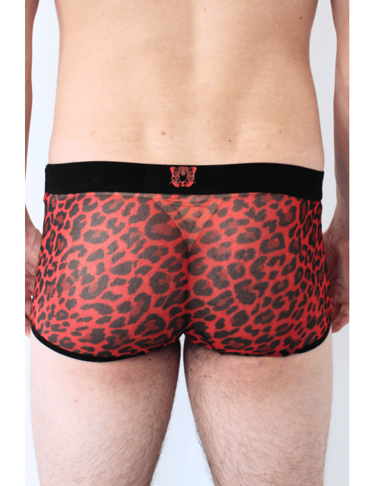 Boxer en résille imprimé léopard rouge - LM2501-67RED