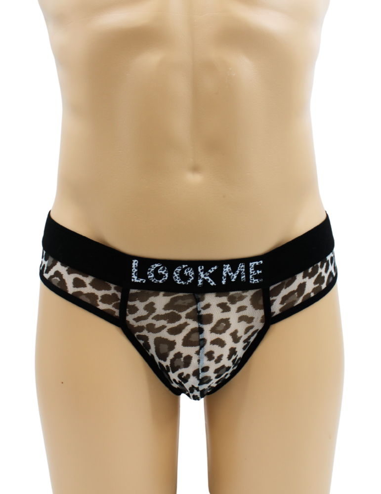 String en résille imprimé léopard gris - LM2501-57GREY