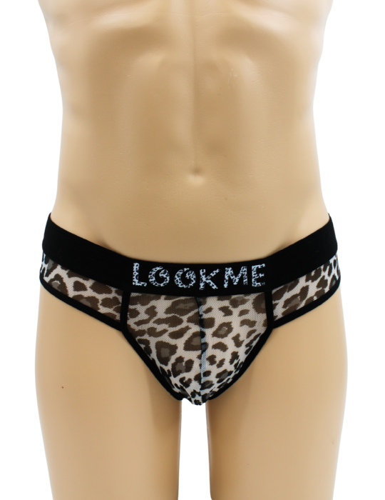 String en résille imprimé léopard gris - LM2501-57GREY