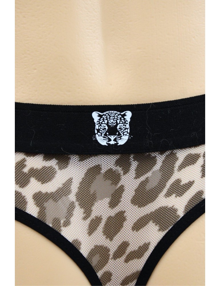 String en résille imprimé léopard gris - LM2501-57GREY