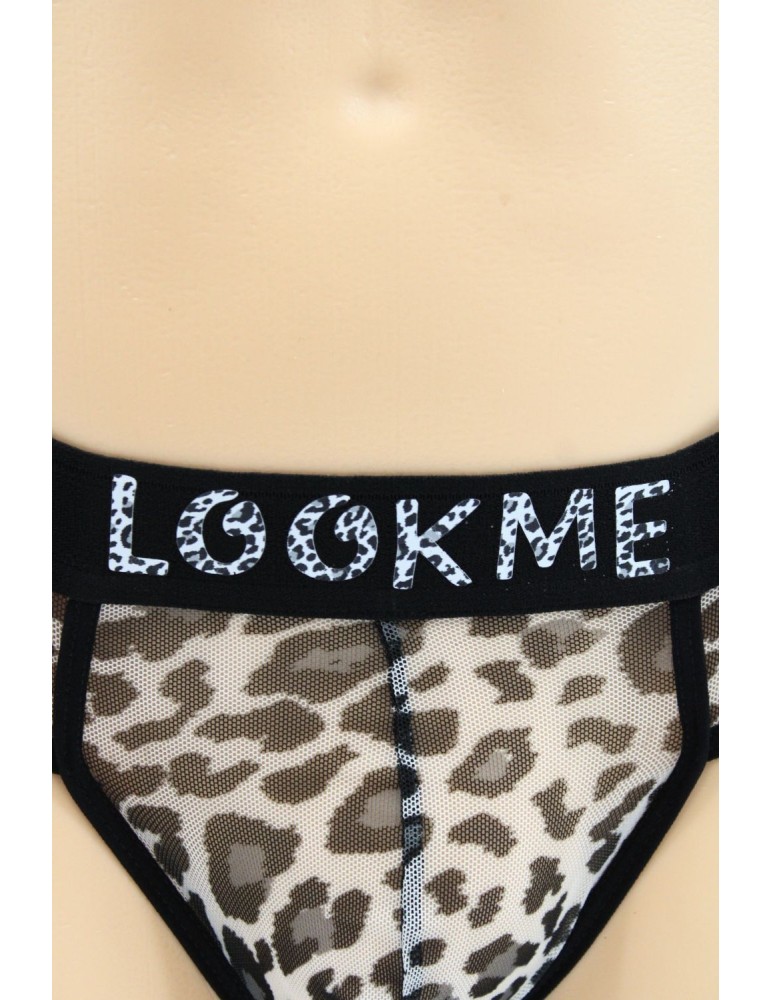 String en résille imprimé léopard gris - LM2501-57GREY