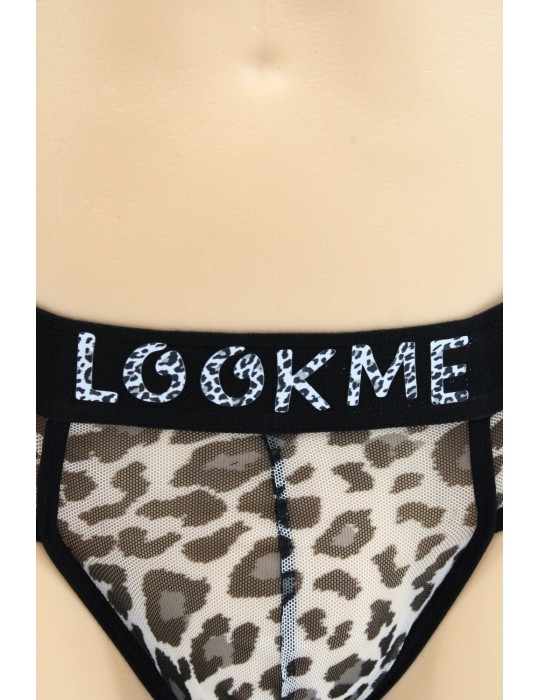 String en résille imprimé léopard gris - LM2501-57GREY