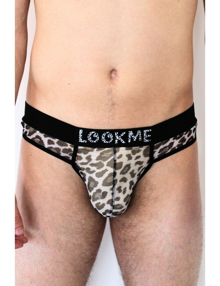 String en résille imprimé léopard gris - LM2501-57GREY